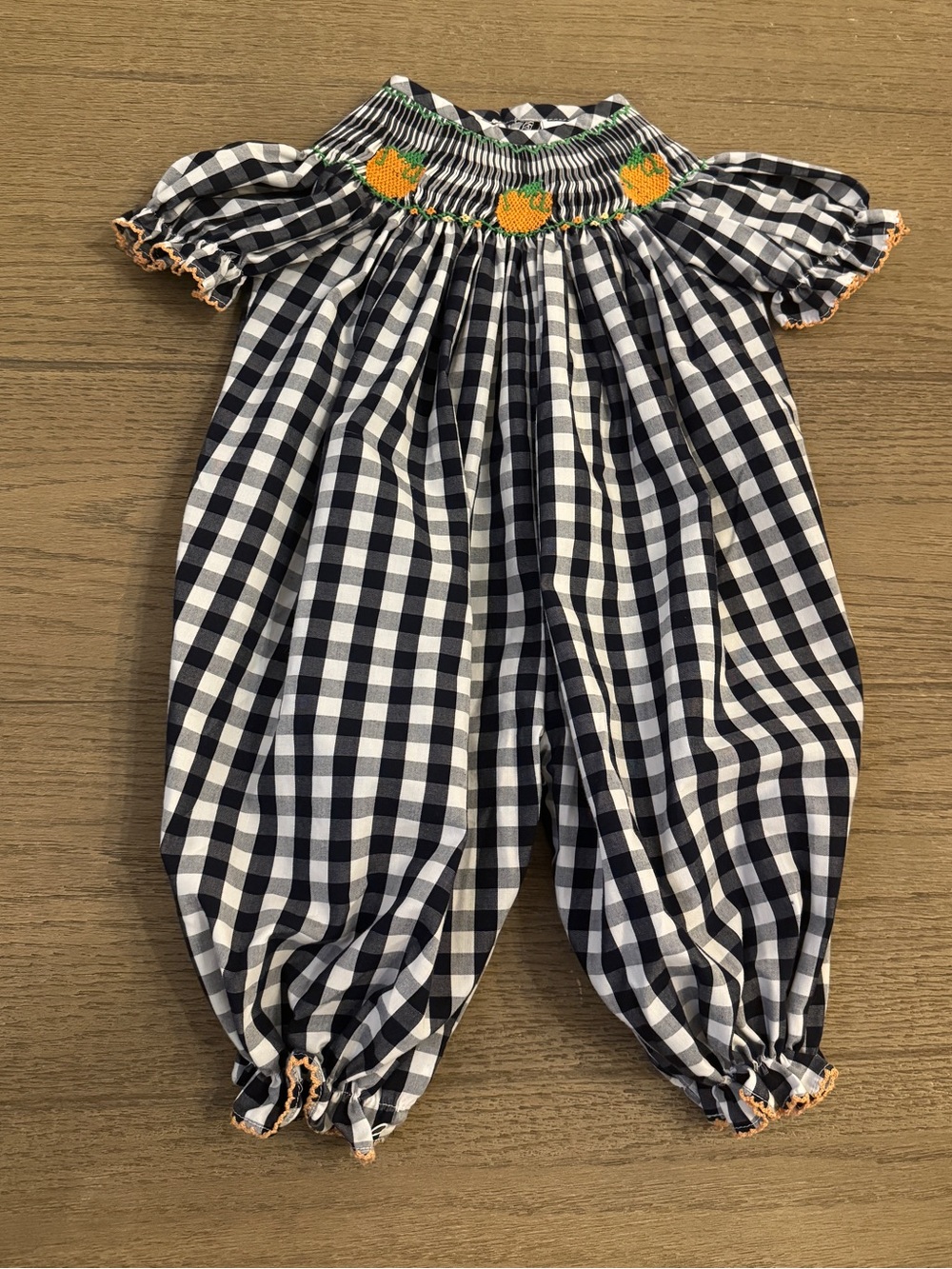 Stitchy Fish Smocked Long pumpkin Romper